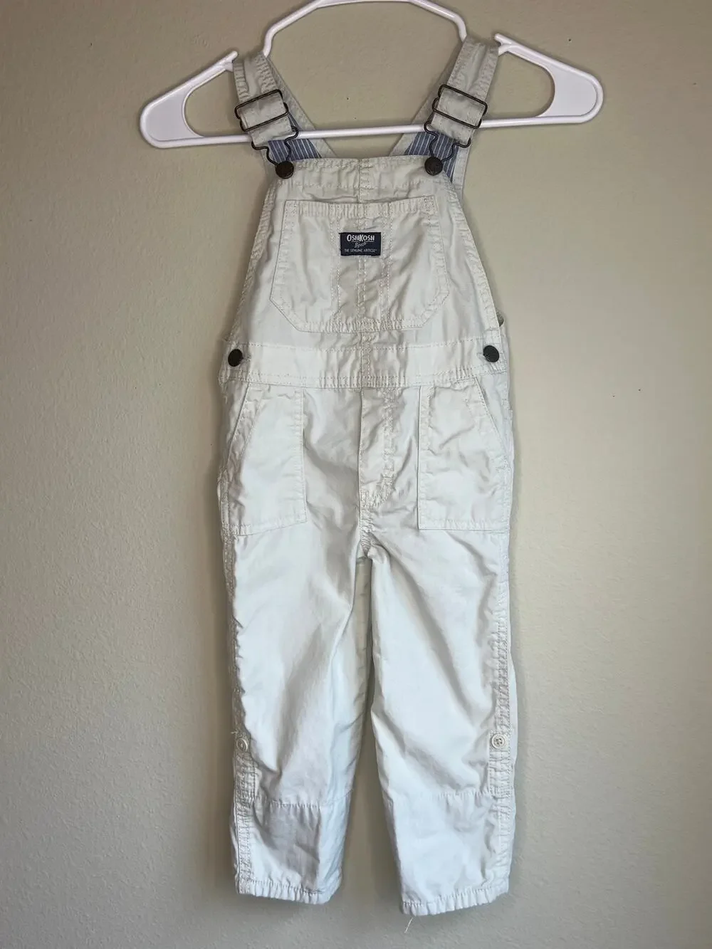 OshKosh B'gosh Toddler Canvas Utility Overalls Convertible Roll-Tab Khaki 3T